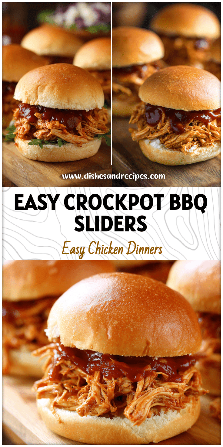Tender Slow Cooked Bbq Chicken sliders made with Pulled Chicken In The Crockpot and topped with barbecue sauce.
